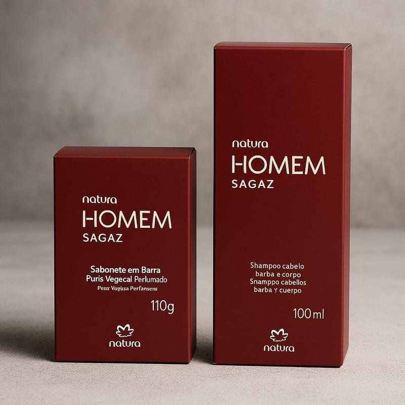 Kit Natura Homem Sagaz Shampoo Cabelo Barba e Corpo + Sabonete
